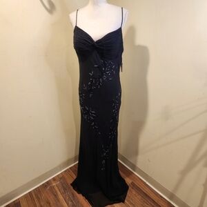 CHELSEA NITES Black 100% Silk Floor Length Strappy Evenings Formal Dress 16 NWT